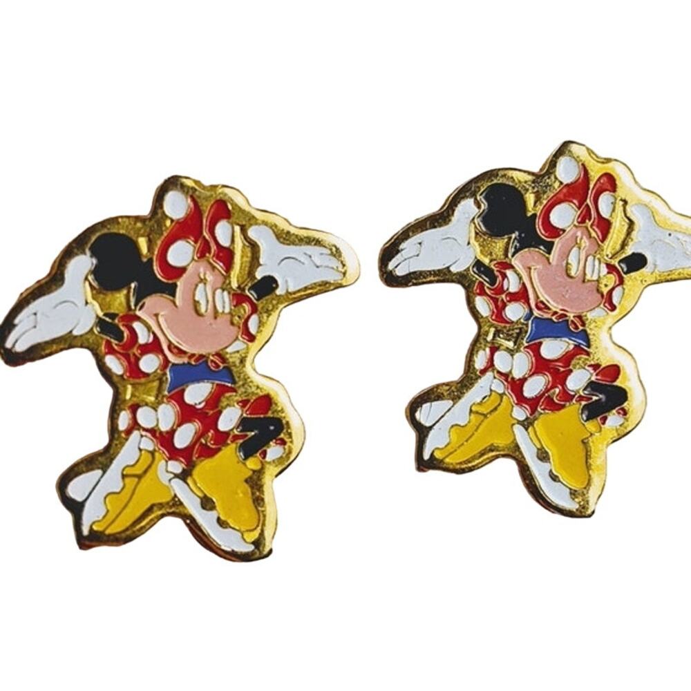 WDP Disney Minnie Mouse Ice Skating Stud Earrings VTG RARE